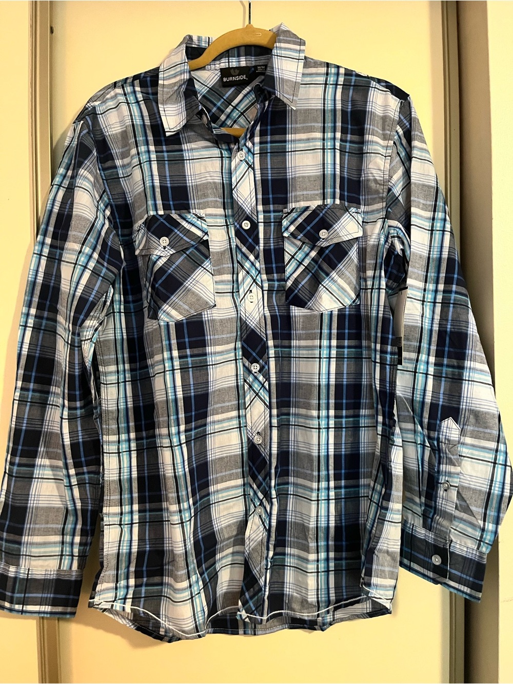 Burnside: Men's Blue Plaid Long-Sleeve Shirt ; size “M” (NWT)